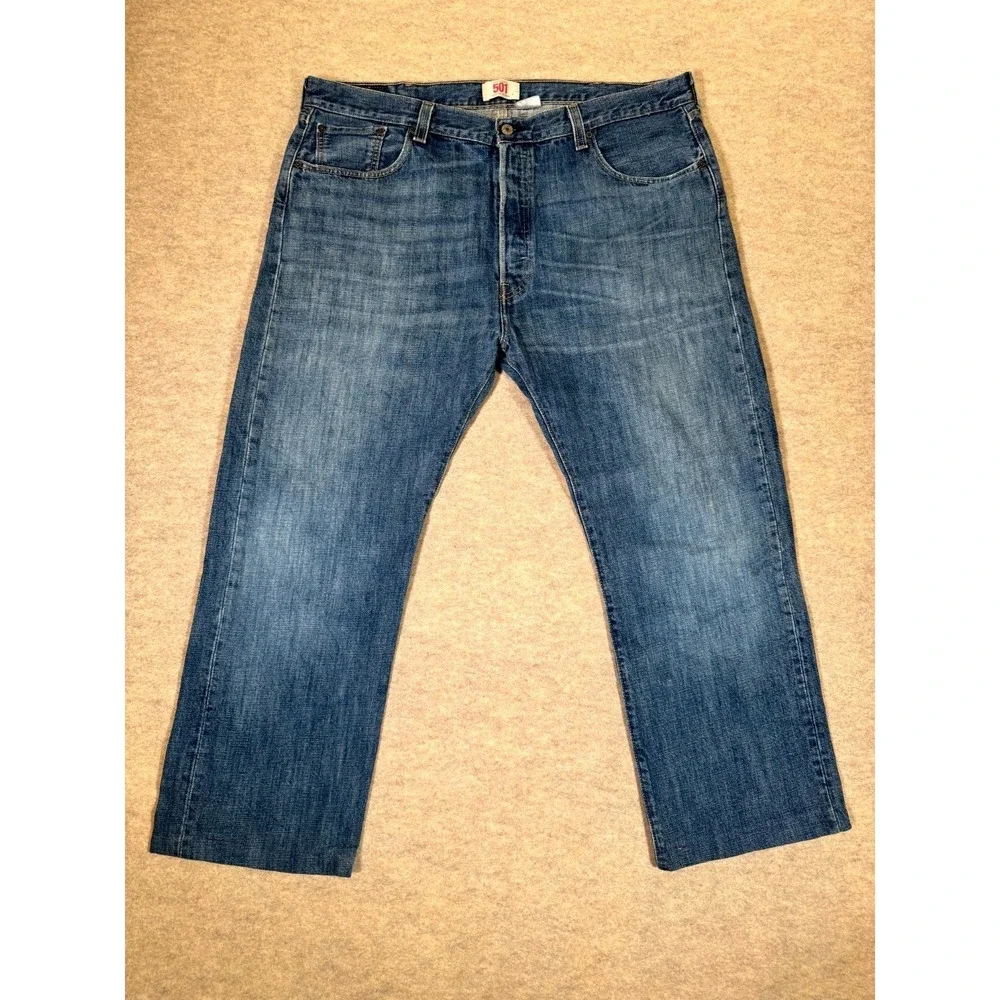 Levis‎ 501 Straight Leg Jeans Mens 40x30 Blue Whiskering Denim Cotton Button Fly